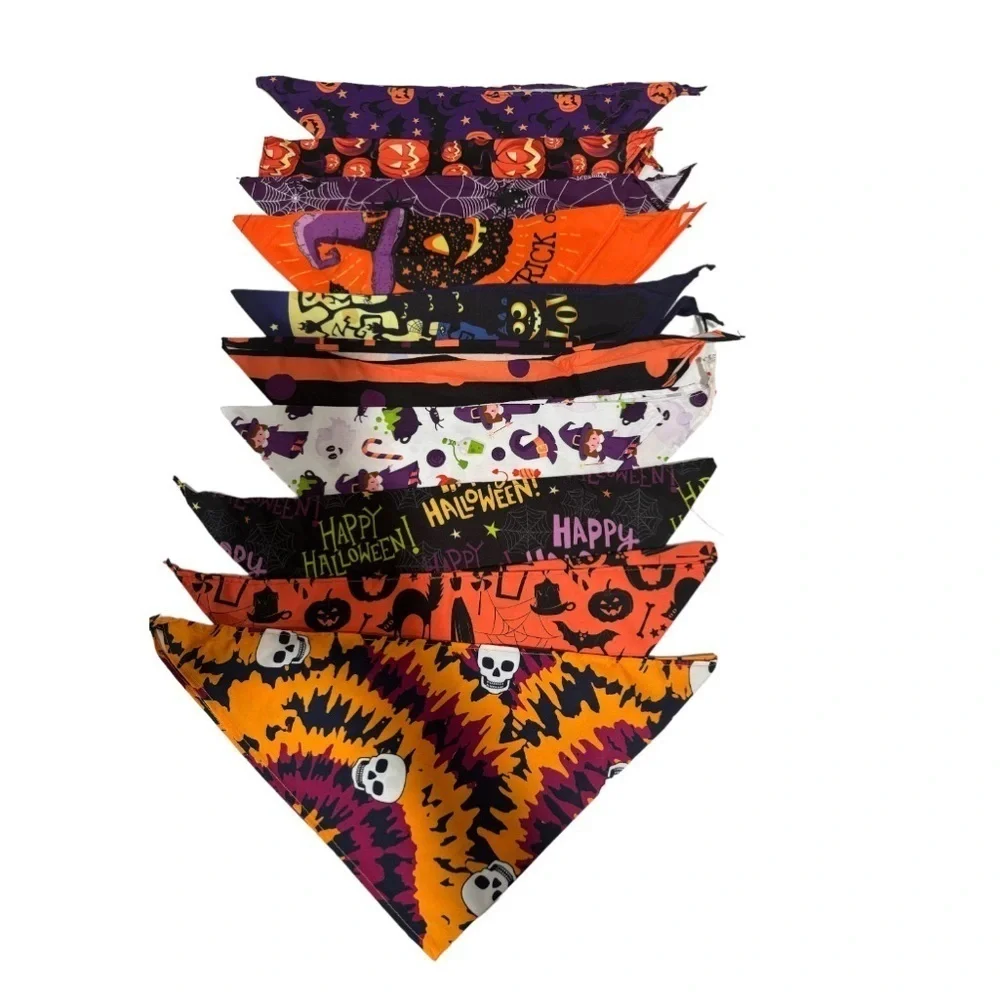 SANWUTA Halloween Dog triangle Bandanas set of 10 Halloween print size XL